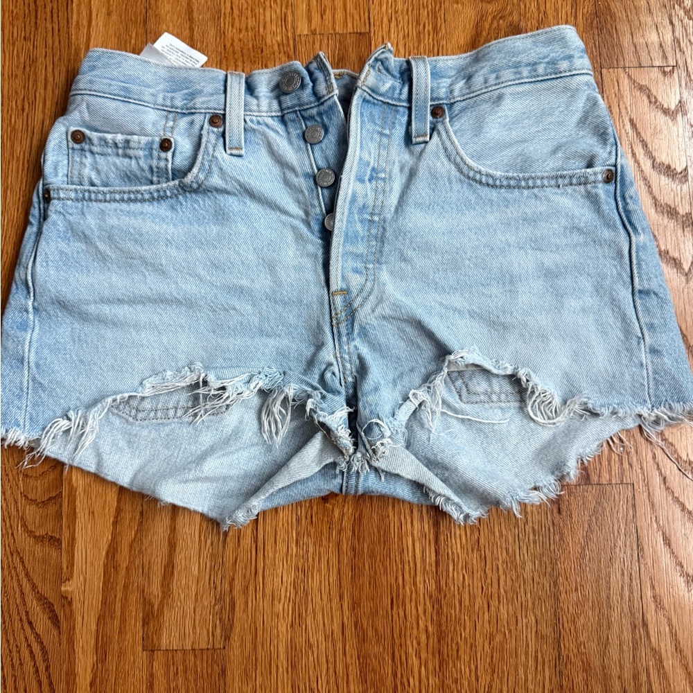 Levi's 501  Light Blue Distressed Jean Shorts